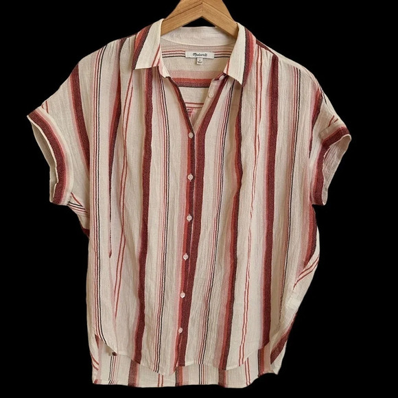 Madewell size Small Central Button Up Shirt Albee Stripe Oversized Blouse Boxy - Picture 3 of 6
